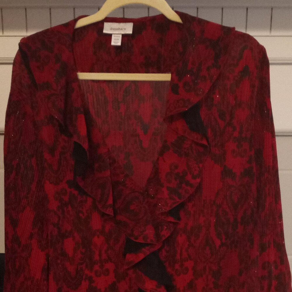 Red and Black plus size Ruffle Blouse